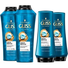 Gliss Aqua Revive Hyaluron ve Deniz Yosunu içeren Nemlendirici Şampuan 500 ml x 2 Adet + Saç Kremi 360 ml x 2 Adet
