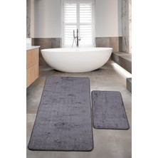 Teksev Nova Antrasit Büyük Ebat 80 x 150 + 50 x 80  cm  2'Li Banyo Halısı Paspas Seti Kaymaz Taban Klozet Takımı