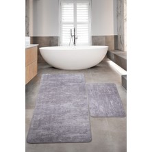 Teksev Nova Gri Büyük Ebat 80 x 150 + 50 x 80  cm  2'Li Banyo Halısı Paspas Seti Kaymaz Taban Klozet Takımı