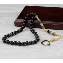 Tesbih Sepetim Gümüş Zirkon Taşlı Imame ve Püsküllü Oltu Taşı Tesbih