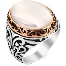 Tesbih Sepetim 925 Ayar Gümüş Beyaz Sedef Taşlı Yüzük