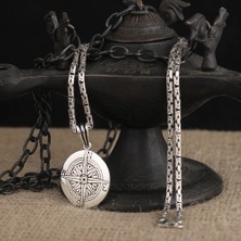 Tesbih Sepetim 925 Ayar Gümüş Kral Zincirli Pusula Molde Kolye