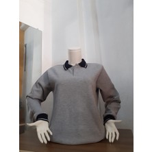 Mavera Gri Yakaları Laci 2 Düğmeli Sweatshirt