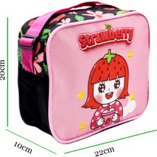 Sentor 3 Bölmeli Ilkokul Okul Sırt Çantası ve Beslenme Çantası Strawberry Pembe-Siyah
