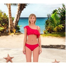 Shopiolog Düz Fırfırlı Tek Askılı Tek Omuzlu Bikini