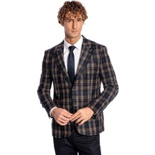 Wessi Ekose Desen Slim Fit Lacivert Erkek Ceket