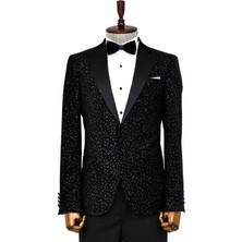 Wessi Leopar Desenli Slim Fit Siyah Erkek Smokin Ceket