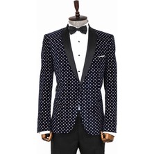 Wessi Nokta Desenli Slim Fit Lacivert Erkek Smokin Ceket