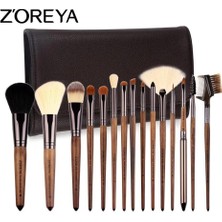 Zoreya Pro 15 Parça Ahşap Fırça Set + Deri Çanta