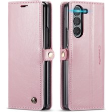 Caseme Samsung Galaxy Z Fold5 Için Çılgın At Doku Deri Telefon Kılıf - Pembe (Yurt Dışından)