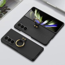 Gkk Samsung Galaxy Z Fold5 Için Yüzük ile Pc + Pu Telefon Kılıfı - Siyah (Yurt Dışından)