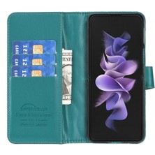 Yue Store Samsung Galaxy Z Fold4 Için Kafes Cüzdan Deri Telefon Kılıf - Yeşil (Yurt Dışından)