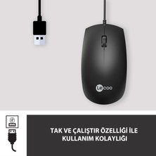 Lenovo Lecoo MS100 USB Kablolu 1000 DPI 3 Tuşlu Sağ / Sol El ile Kullanıma Uygun Optik Mouse Siyah