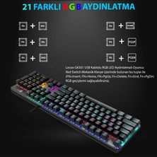 Lecoo GK301 Makro Tuşlu USB Kablolu RGB LED Aydınlatmalı Red Switch Gaming Mekanik Türkçe Q Klavye Metalik Gri