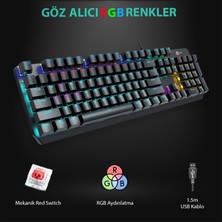 Lecoo GK301 Makro Tuşlu USB Kablolu RGB LED Aydınlatmalı Red Switch Gaming Mekanik Türkçe Q Klavye Metalik Gri