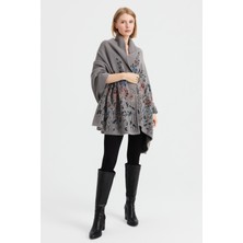 Desen Triko Kadın Triko Kenarları Kır Çiçeği Desenli Yün Şal 02