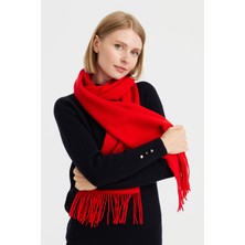 Desen Triko Kadın Triko Tek Renk Püsküllü Yün Kaşkol Mercan