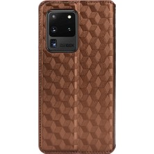 Seashell Digital Samsung Galaxy S20 Ultra Için Deri Cüzdan Kılıfı, Stand Özellik Baskılı Rhombus Manyetik Emilim Flip Koruyucu Kapak Kahverengi (Yurt Dışından)