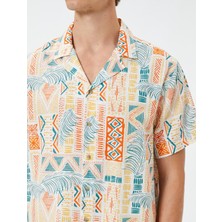 Koton Kısa Kollu Gömlek Devrik Yaka Etnik Baskı Detaylı Pamuklu