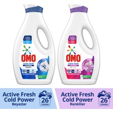 Omo Sıvı Active Fresh Cold Power Beyazlar Için + Omo Sıvı Active Fresh Cold Power Renkliler Için Çamaşır Deterjanı 1690 ml