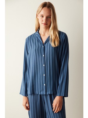 Relax Lacivert Çizgili Gömlek Pantolon Pijama Takımı