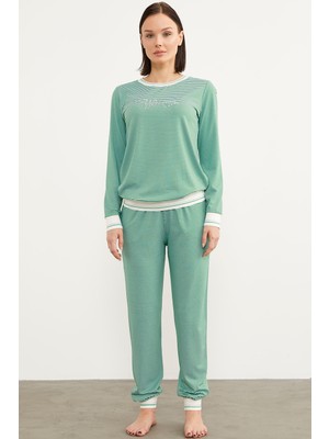 Sementa Çizgili Sıfır Yaka Pijama Takım - Yeşil