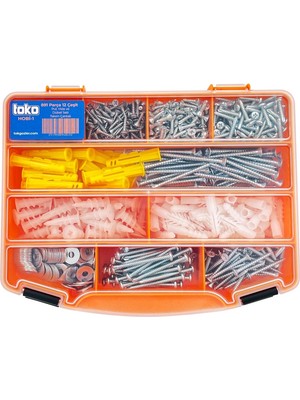 Toko Hobi-1 891 Parça 12 Çeşit, Pul, Vida ve Dübel Seti, Organizer Takım Çantalı
