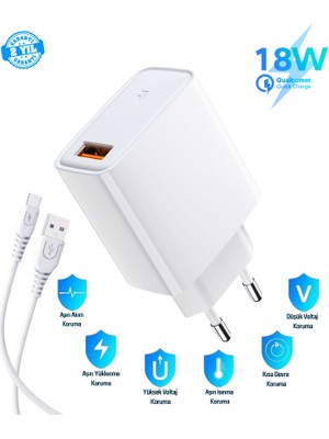 HANPORIUM Elephone A7H Uyumlu 18W 3.4A Type-C Ultra Hızlı Şarj Cihazı / Şarj Aleti Seti (Adaptör+Kablo) - İthalatçı Garantili