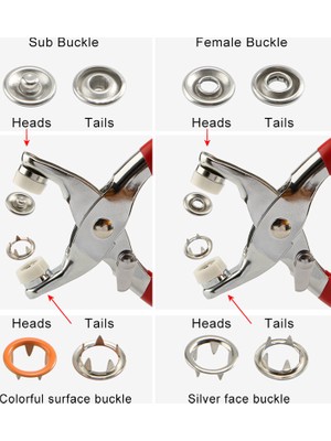 Ebulduk Metal Çıtçıt Düğme Pensesi- 100 Adet Çıtçıt Düğmesi Seti-Metal Düğme Yapma Pensesi ve Düğmesi