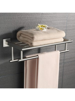 Talget Duvara Monte Çift Havlu Askısı - 2 Barlı Banyo Raflı, 60CM, Paslanmaz Çelik (Yurt Dışından)