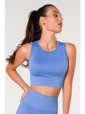 Miray Life New Season Fitilli Crop Top Büstiyer Seamless Spor Sütyeni Mavi