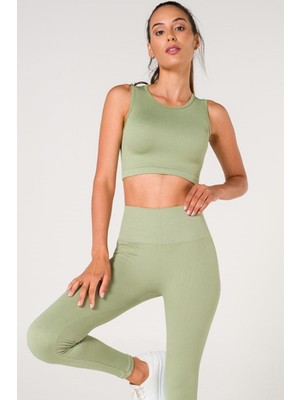 Miray Life New Season Fitilli Crop Top Büstiyer Seamless Spor Sütyeni Yeşil