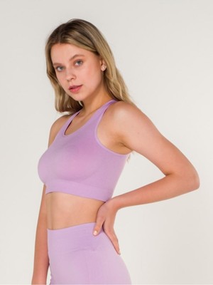 Miray Life New Season Fitilli Çapraz Detaylı Crop Top Büstiyer Seamless Spor Sütyeni Lila