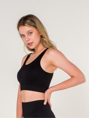 Miray Life New Season Fitilli Çapraz Detaylı Crop Top Büstiyer Seamless Spor Sütyeni Siyah