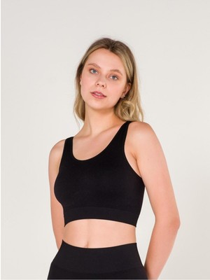 Miray Life New Season Fitilli Çapraz Detaylı Crop Top Büstiyer Seamless Spor Sütyeni Siyah