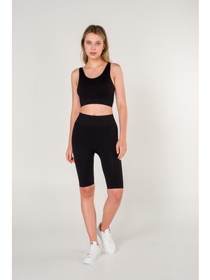 Miray Life New Season Fitilli Çapraz Detaylı Crop Top Büstiyer Seamless Spor Sütyeni Siyah