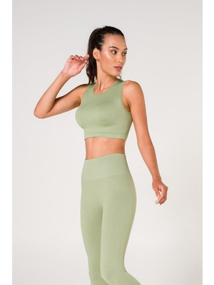 Miray Life New Season Fitilli Crop Top Büstiyer Seamless Spor Sütyeni Yeşil