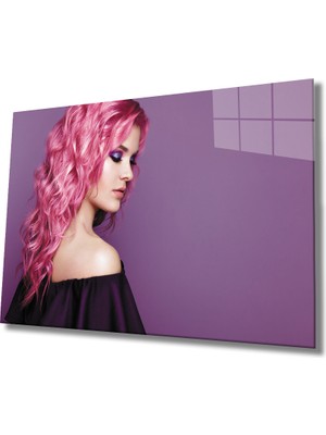 Eliza Home  Pembe Saçlı Kadın Cam Tablo Pink Haired