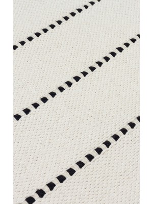 Eko Halı Riva Rv 03 Cream Black Makinede Yıkanabilir  Kaymaz Tabanlı Pamuk Kilim