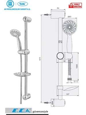 Ar-Yak Sole  Duş Başlığı Seti 3 Fonksiyonlu Hareketli Üst Takım AR Markası Bir ECA Duş Başlığı Markasıdır 102146059