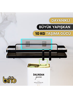 Bino Mutfak Rafı 2'li Set Yapışkanlı Lüks Modern Siyah Metal Baharatlık Rafı Organizer Düzenleyici