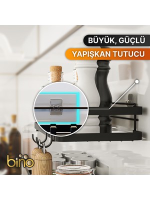 Bino Mutfak Rafı 2'li Set Yapışkanlı Lüks Modern Siyah Metal Baharatlık Rafı Organizer Düzenleyici