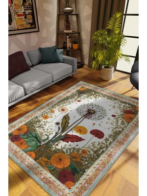Homshtag Art Deco Karahindiba Vintage Halı Görünümlü Dijital Baskı Renkli Halı,Rustik Çiçekli Halı