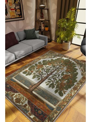 Homshtag Art Deco Kavak Ağacı Vintage Halı Görünümlü Dijital Baskı Renkli Halı,Rustik Çiçekli Halı