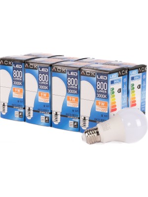 Ack 9W LED Ampul 3000K Günışığı  E27 8'li Eko Paket