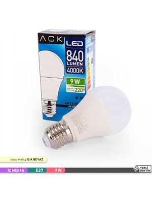 Ack 9W LED Ampul 4000K Günışığı  E27 4'lü Eko Paket