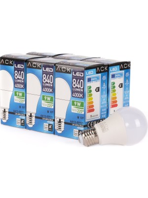 Ack 9W LED Ampul 4000K Günışığı  E27 6'lı Eko Paket