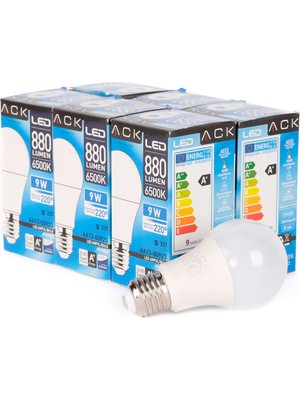 Ack 9W LED Ampul 6500K Beyaz Işık  E27 6'lı Eko Paket