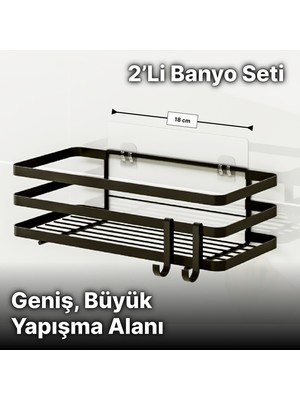 Bino Banyo Düzenleyici Şampuanlık Sabunluk 2 Li Set Lamalı Yapışkanlı 4 Askılı Duş Rafı Organizer