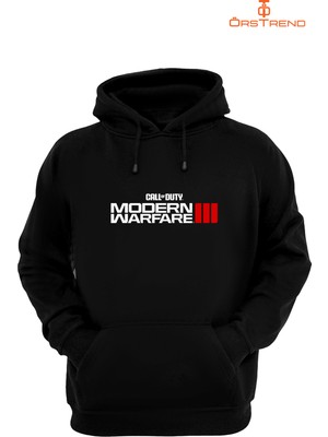 Ors Trend Call Of Duty Modern Warfare 3 Baskılı 3 Iplik Unisex Siyah Kapişonlu Sweatshirt